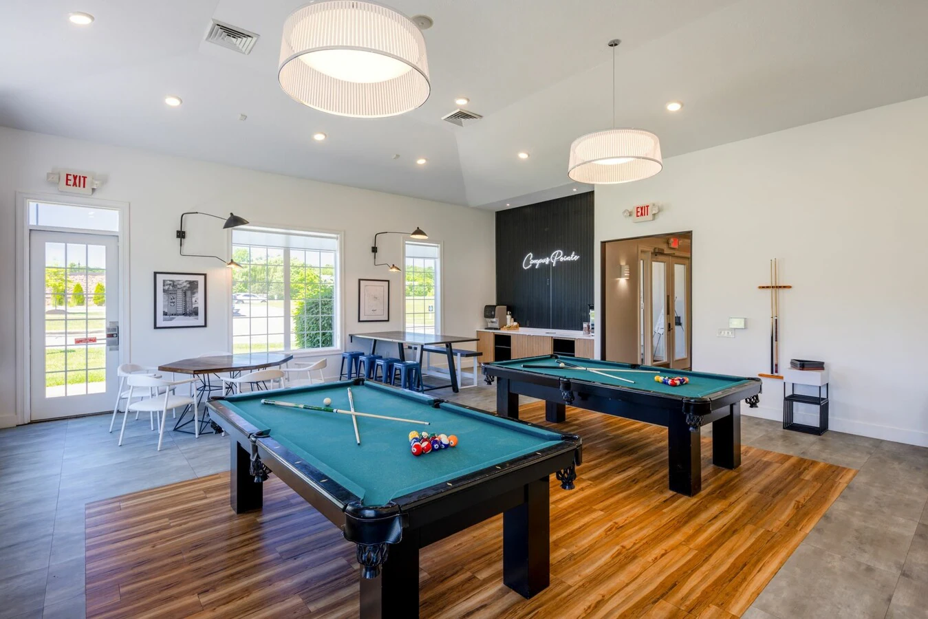 Pool tables for some downtime fun at Campus Pointe, Apartments in Kent, Ohio near Kent State University