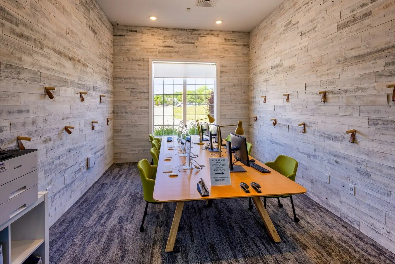 Computer lab with free printing at Campus Pointe Apartments, Kent State University off campus housing